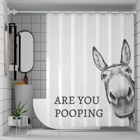 Rolig Duschdraperi med Åsna - Vattentätt Duschdraperi Set för Badrumsinredning - Tömmer Du Tarmen Duschdraperi