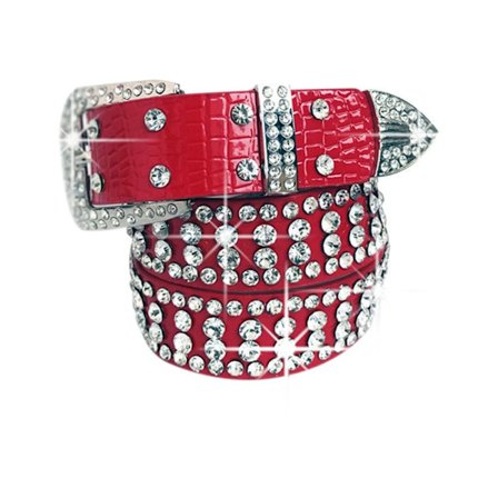 Bling Bling Diamond Nahkainen Vyön Pin Solki Vyötärönauha PUNAINEN