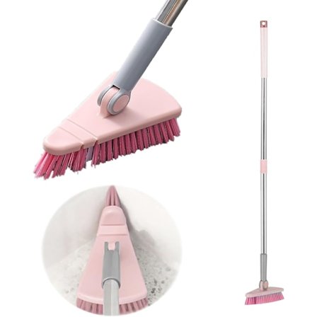 Triangulär golvborste, borste med långt handtag och hårda borst, borste för kakelgolv, rengöringsborste för badrum
