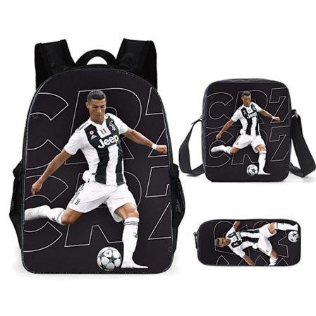 3-delt sæt Messi og Ronaldo rygsæk, studenterfodboldtaske, 3D-printet rygsæk