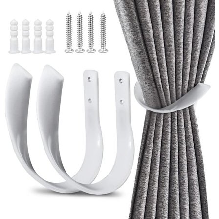 Ikkunan verhon pidike, koristeellinen verhon verhopidike, 2 kpl, alumiiniseos valkoinen