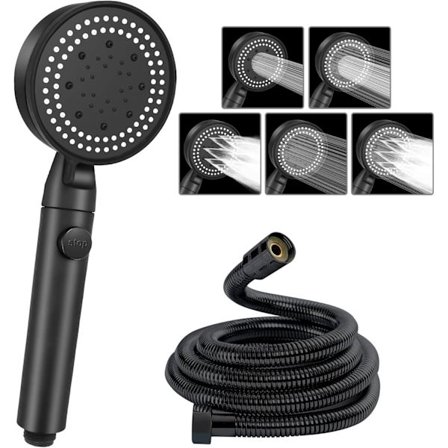 Högtryck Duschhuvud och Slang, 5 Läges Vattenbesparande Duschhuvud