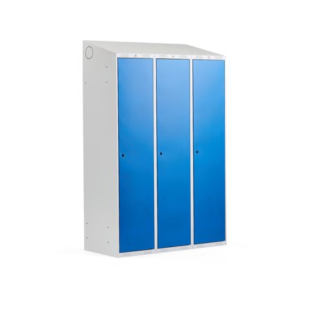 Kleiderspind CLASSIC mit Schrägdach, 3 Module, 1900 x 1200 x 550 mm, blau