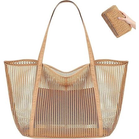 Mesh Strandtaske, Stor Strandtaske, Foldbare Sommer Tasker til Kvinder, Letvægts Smuk Praktisk Egnet til Strande Svømmebassiner
