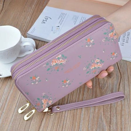 Double Zipper Women's Wallet Long Large-capacity Double-layer Wallet Female Fashion Printed Clutch PU Leather 3 Fold Card Holder