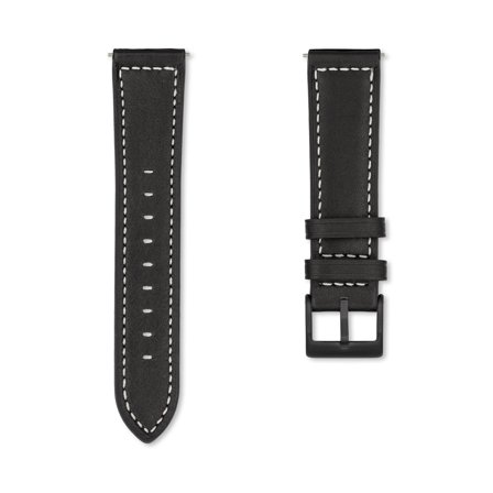 Äkta läderarmband i svart med vita stygn (22mm) | Armband Från Yedi