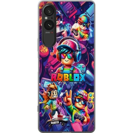 Kompatibel Mobilcover til Sony Sony Xperia 5 V Farverig Roblox gaming gruppe med hovedtelefoner, controllere og neonfarver perfekt til børn og gaming