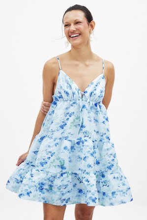 NA-KD Organza Strap Mini Dress - Sommerkjoler - Blå/Blomstret - EU 40