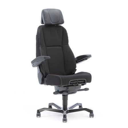 24 hour office chair RAMSEY, with armrests and headrest, black fabric