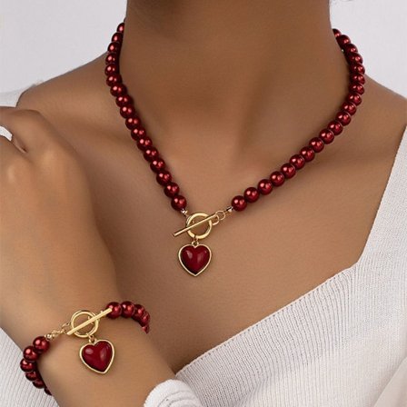 Pearl Armband Halsband Set Love Pendant Halsband Set 1 1