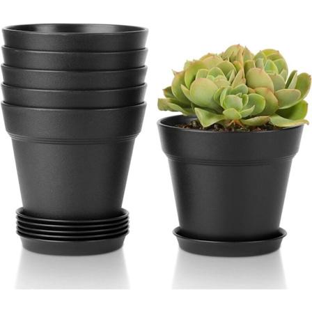 6 stk plastblomsterpotte 4 tommer svart vanningssystem med eksos hull egnet for innendørs utendørs balkonghager KLB