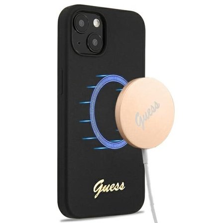 Guess GUHMP13MLSLMGBK iPhone 13 6,1" svart/svart hardcase Silikon Script Gold Logo Magsafe