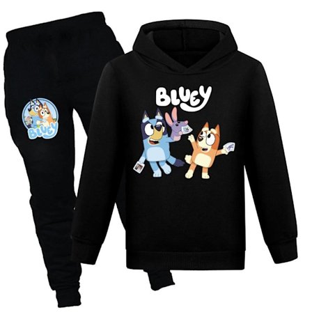 Barn Bluey Hetter Gutt Treningsoverall Sportsgenser Casual Jentegenser Hoodie Genser Sportsklær for Tenåringer Trykt Hoodie Søt Pullover Svart