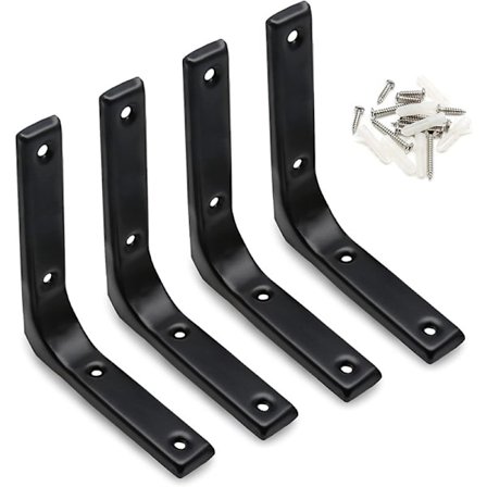 4 st svarta väggkonsoler i metall med skruvar 150 x 125 mm