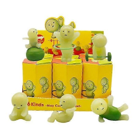 6 stk. Smiski Blind Box Sunday Series Yoga Fitness Series Minifigur Selvlysende Dekorasjonsdukke Soverom Toalett