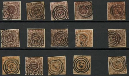 Danmark - 15 stk. 4 RBS på indstikskort - Stemplet