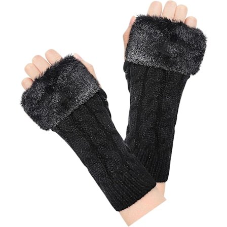 Fingerlösa Vantar för Kvinnor - Dam Vinterhandledsvärmare, Termisk Stickad Arm