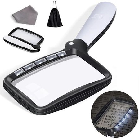 Forstørrelsesglas med lys, foldbart læseforstørrelsesglas med lys til seniorer, stor med 5 LED'er, forstørrelsesglas