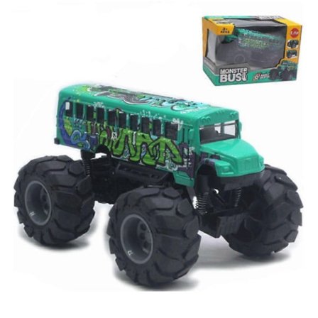 {CA}Skolebuss Monster Trucks Støpt 1:43 Gule Lekebilkjøretøy Modeller Metall Trekk tilbake Leker for Barn Graffiti Grønn