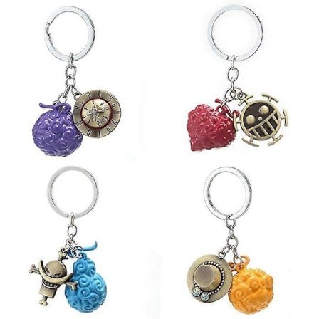 Devil Fruit Nyckelring 4st Set, Anime One Luffy Piece Trafalgar Law Ace Zoro Zinklegering Nyckelringar Hängen Present Set