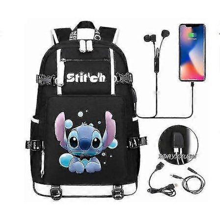 Lilo og Stitch skolesekk kapasitet ryggsekk gutter og jenter USB-lading reise stor laptop college student skolesekk skolesekk