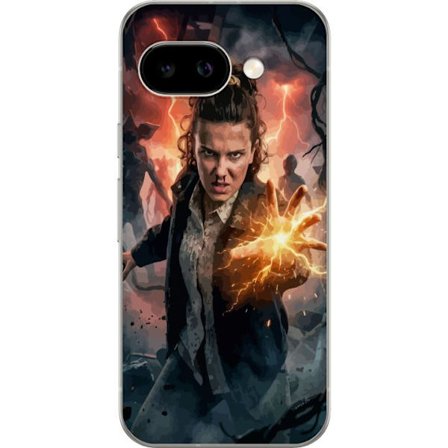 Kompatibel Mobilcover til Google Google Pixel 9a Kraftfuldt fantasy-portræt af en ung kvinde med lynenergi og mørk baggrund, dramatisk action-inspir