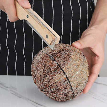 Kokosåbner med træhåndtag, rustfrit stål kniv åbner, dobbelt-spids kokosnød skærer, køkkenudstyr