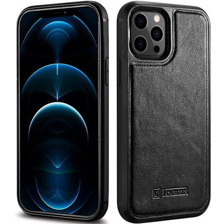 Dekket med naturskinn iCarer Leather Oil Wax-deksel for iPhone 12 Pro Max svart (ALI1206-BK)