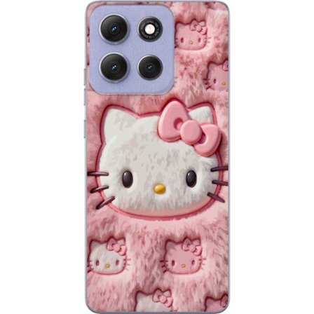 Kompatibelt Mobildeksel til Motorola Moto G86 Hello Kitty rosa fluffy bakgrunn med ikoniskt ansikt og kawaii-estetikk