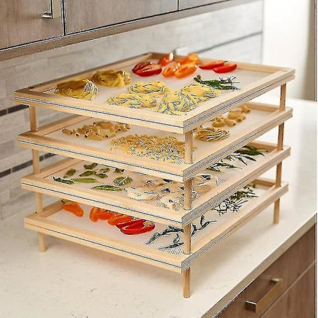 Tørkestativ i tre for pasta og urter, flerbruks 2-etasjes mat-tørkestativ, praktisk