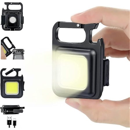 LED oppladbar lommelykt, mini lommelykt, egnet for hjemme-, nødsituasjoner og utendørs bruk, med 4 lysmoduser, kan henges på et nøkkelknippe.