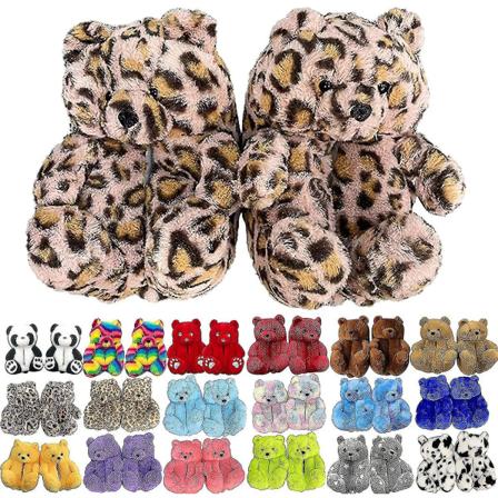 Teddy Bear Hjemmesko Dame Plys dyretøfler Varme vintersko Faux Fur Anti Slip M Leopard 1
