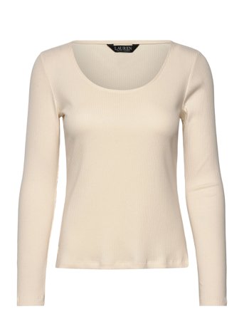Lauren Ralph Lauren Rib-Knit Long-Sleeve Scoopneck Tee - Cream - XL