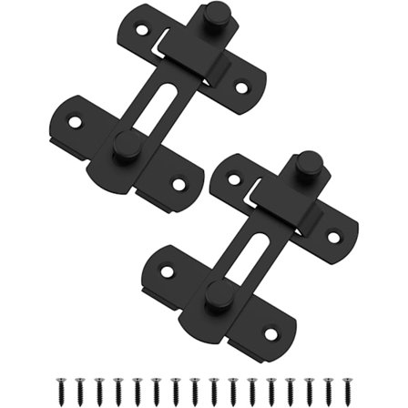 (2 stk, Sort) Skydedørslås i rustfrit stål