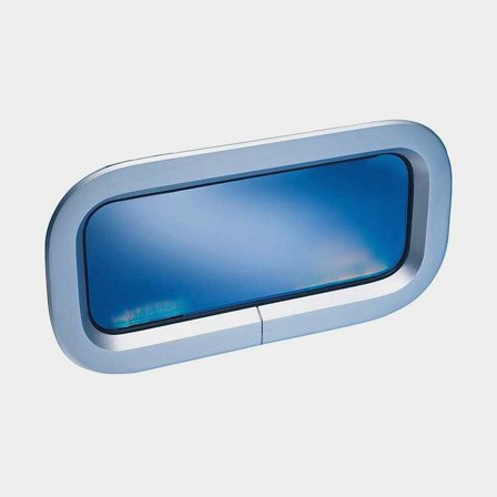 Portlight Lewmar Standard MK2 1, 171 x 347 mm (medida de corte), 191 x 367 mm (medida externa), fixo, prata/cinza, com aro interno branco