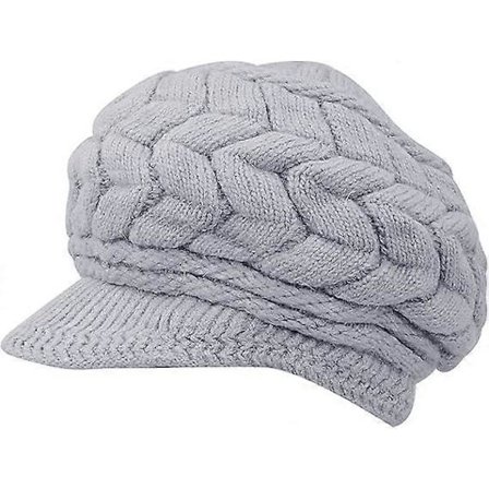 Vinterstrikket hue med skygge til kvinder, sort hvid grå, elegant hue med varmt fleecefor Gray One Size Gray