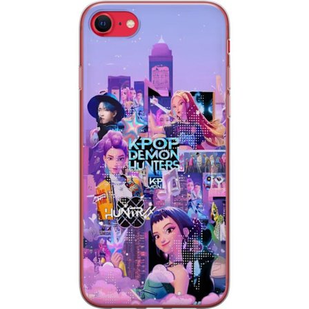 Kompatibel Mobilcover til Apple Apple iPhone SE (2020) KPop Demon Hunters fødselsdag tema med neon Glad fødselsdag og karakterer i festlig energi og