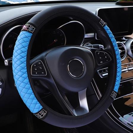 (BL) Universal 37-38cm Bling Bling Car Rat Cover Crystal PU Auto Interiör Styr-Cover Bilstyling utan innerring BL