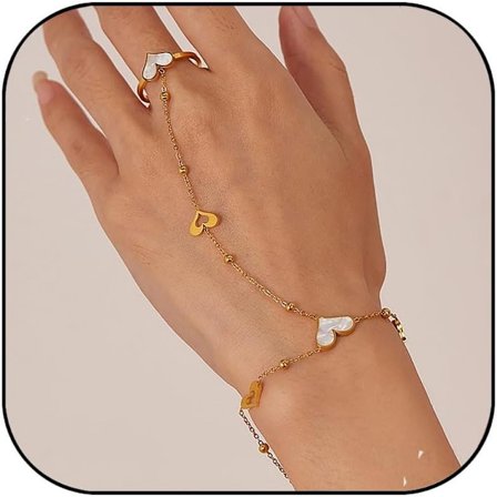 Handkedja Armband Charm Finger Ring Kedja Armband 18K Guldpläterad Icke Anlöp Boho Kroppssmycken Rostfritt Stål Juvel