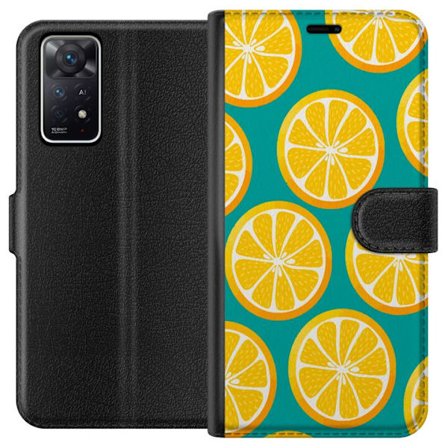Kompatibel Tegnebogsetui til Xiaomi Redmi Note 11 Pro 5G Grafisk mønster med gule citronskiver på turkis baggrund i moderne design