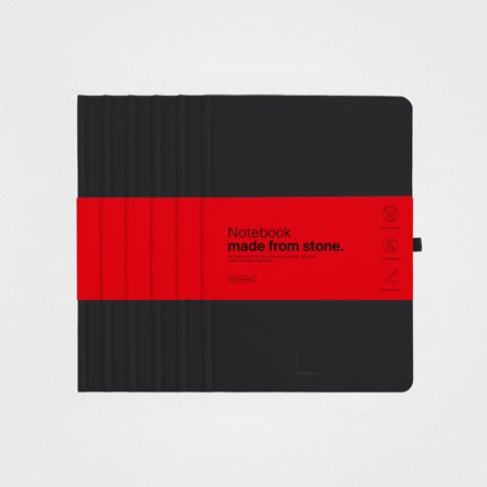 6 Pack Stone Paper Notebook Set—A5 Hardcover, Charcoal Black, Lined