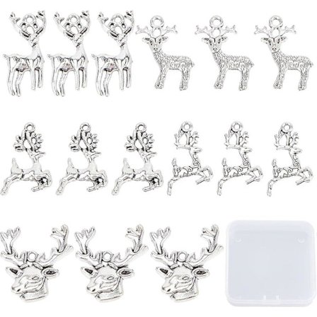 1 Laatikko 50 kpl Hirvi-koruja Joulu Antiikkihopea Porokorut Hirvi Pieni Hirvenpää Eläinkoru Hirvensarvi