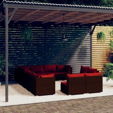 Vidaxl Loungegrupp För Trädgården Med Dynor 12 Delar Brun Konstr Brun
