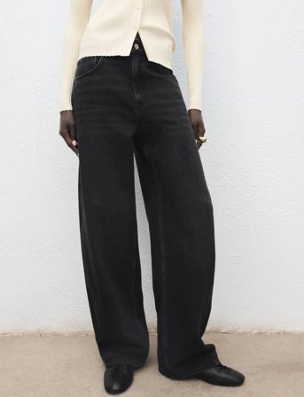 Mango Mid-Rise Barrel Jeans - Black - 40