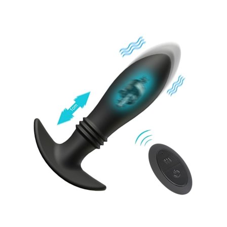 Anal Teleskopisk Vibrator med 10 Funktioner til Voksne (Sort)