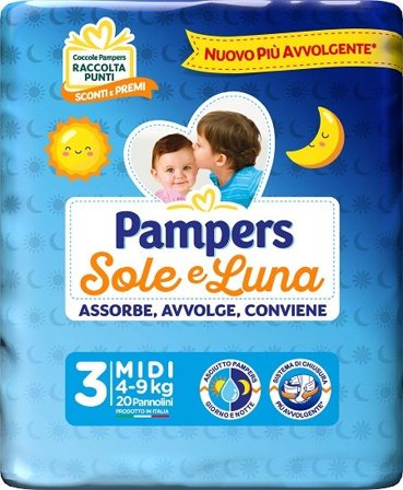 Pampers Sole Luna Pannolini Taglia 3 Midi (4-9 kg) 20 Pezzi