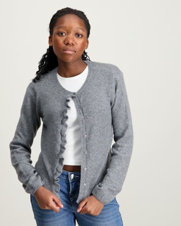 Kids ONLY KOGSHELDA LIFE LS O-NECK RUFFLE CARD KNT Grå Genser Jente - Kids Brand Store