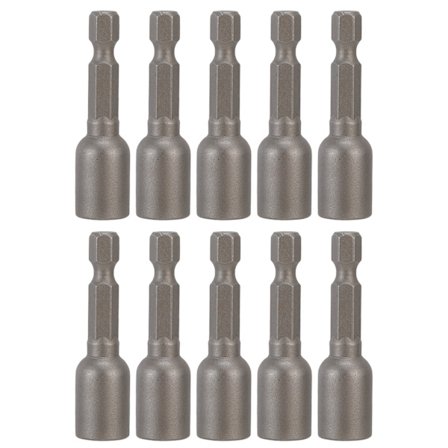10 stk. Power Nut Driver Hex Magnetisk Bit Sæt Socket Slagboremaskine Bits M8x48mm 1/4in SkaftGrå