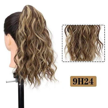 Curly Wave syntetisk hästsvanshårförlängning med korta klämmor - perfekt för dagliga fester och lätt att bära