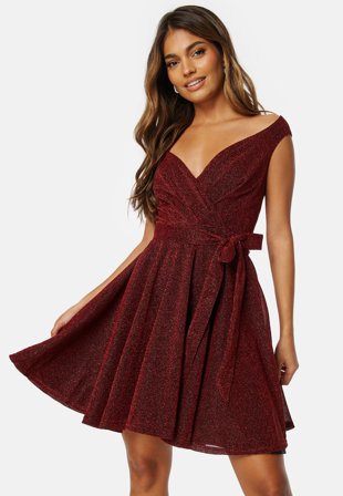 Goddiva Lurex Skater Dress Red Klær
